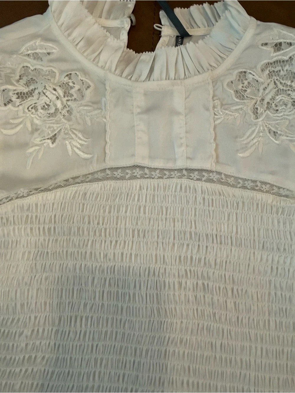 New Never Worn: Anthropologie White Lace Smocked Peplum Blouse